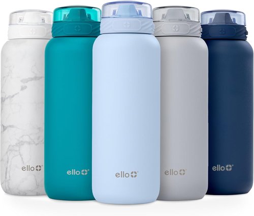Ello Cooper 40oz Stainless Steel Water Bottle - Double Walled, Vacuum Insulated, Leak Proof, Halogen Blue