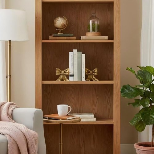 Remenna Gold Bow Metal Bookends Set of 2 Heavy Duty Cast Iron Book Ends for Heavy Books Unique Modern Decorative Book Holders for Shelves Home Accent Decor