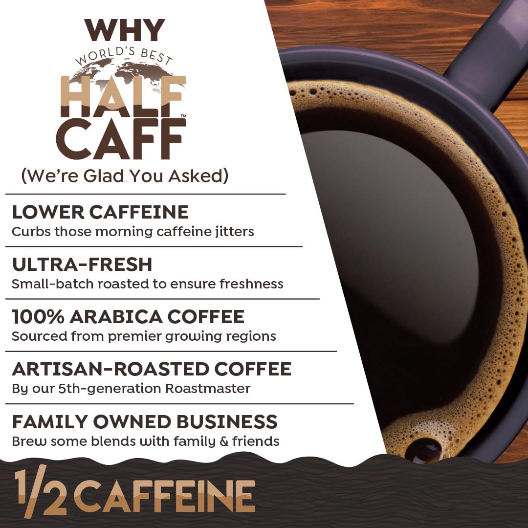 World's Best Half Caff Dark Roast Coffee Pods - 100% Arabica | 100 Single Serve Pods for Keurig