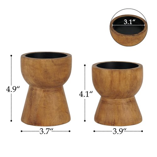 NIKKY HOME Farmhouse Wooden Candle Holders Set of 2, Rusitc Solid Wood Pillar Candlesticks Pedestal, Fireplace Mantle Table Centerpiece Decor, Brown