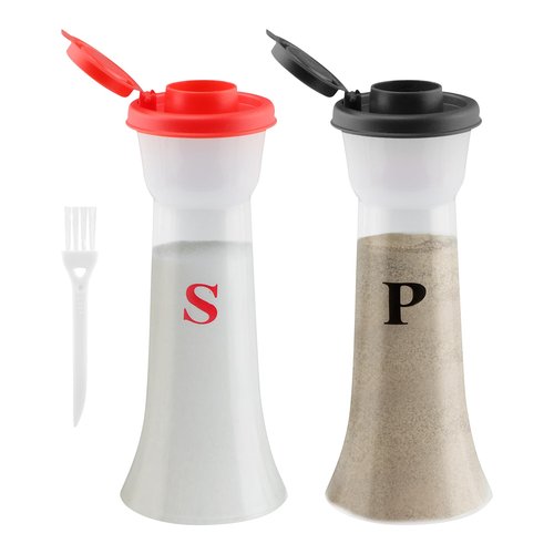 2 Pcs Plastic Salt And Pepper Shakers With Lids, Salt And Pepper Containers, Hourglass Spice Jar Dispenser for Camping Outdoors Kitchen Lunch, Moisture-Proof(COLOR:Red+Black)