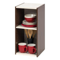 IRIS USA, Inc. 2-Tier Cubby Storage Bookshelf with Adjustable Shelves, 12" Width Stackable Easy Assembly Space Saving Shelving Unit Bookcase, Walnut Brown/White