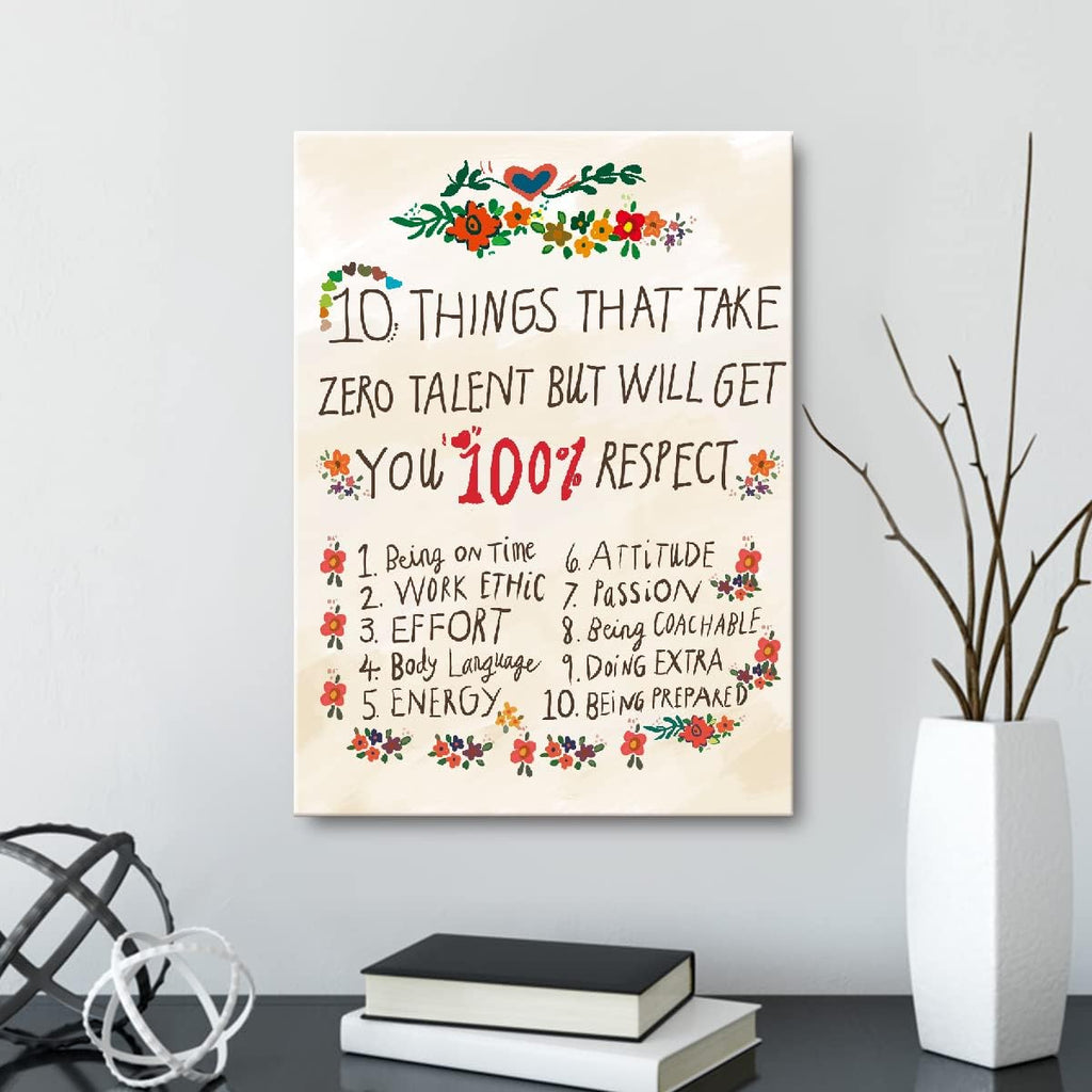 Zero Talent Wall Art - Inspirational Framed Canvas Prints for Teen Girls' Bedroom Decor | 10 Things That Take Zero Talent
