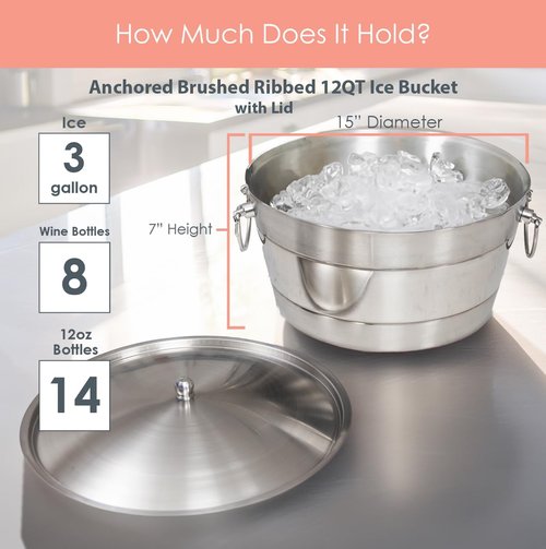 BREKX Insulated Stainless Steel Ice Bucket with Lid for Parties - Ribbed Anchored Double-Walled Large Ice Bucket for Extended Chill - Champagne Bucket for Mimosa Bar Supplies