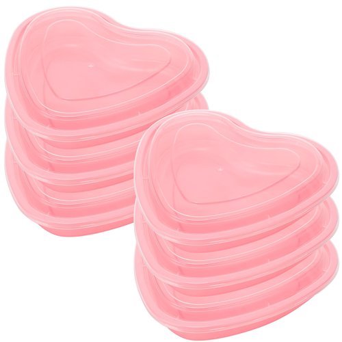 6 Pcs Pink Heart Shaped Food Storage Containers 34 Oz Plastic Seasoning Plates Dessert and Lunch Box Valentine's Day Heart Box with Clear Lid for Valentine Kitchen Restaurant Fruit Vegetable Food