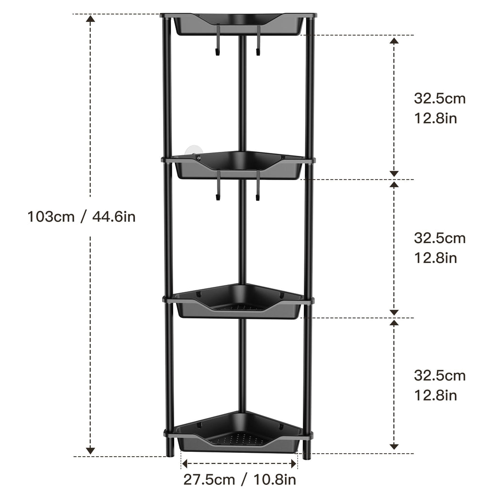 Orimade Rustproof 4 Tier Floor Standing Corner Shower Caddy Bundle with Round Adhesive Replacement Stickers