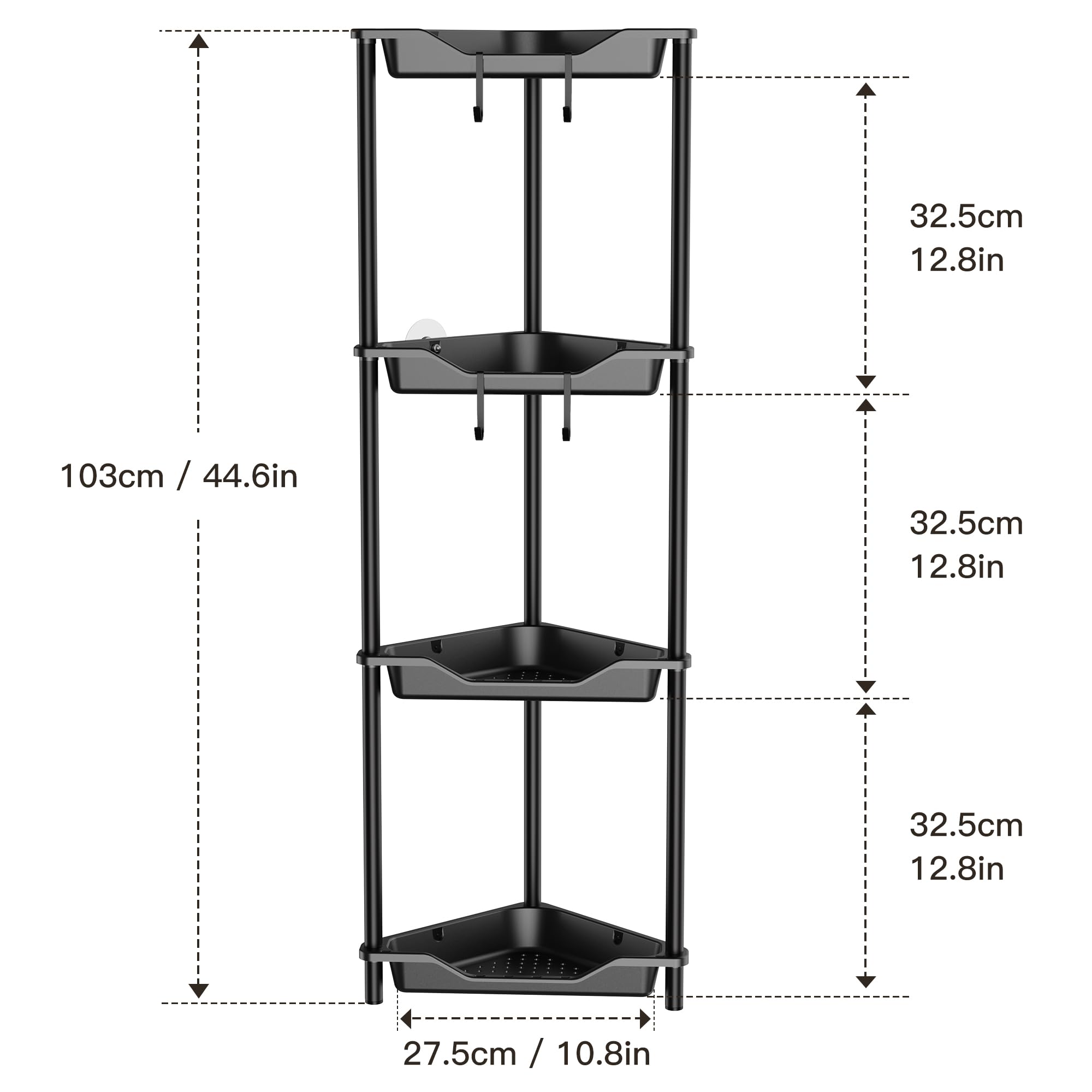 Orimade Rustproof 4 Tier Floor Standing Corner Shower Caddy Bundle with Round Adhesive Replacement Stickers