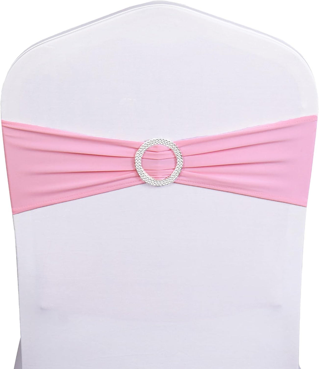 Skiennix Spandex Chair Sashes - Pack of 50 Pink Elastic Bands for Weddings & Events