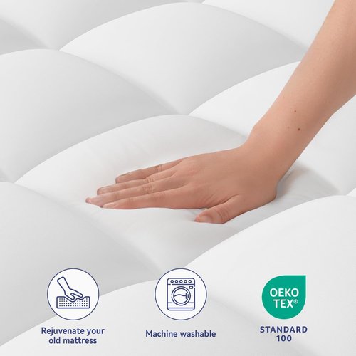 ELEMUSE Queen Mattress Topper - Plush Soft Pillowtop for Back Pain Relief | Extra Thick Deep Pocket Design
