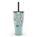 Tervis Traveler Florida Fun Map Triple Walled Insulated Tumbler Travel Cup Keeps Drinks Cold & Hot, 30oz with Straw Lid, Stainless Steel