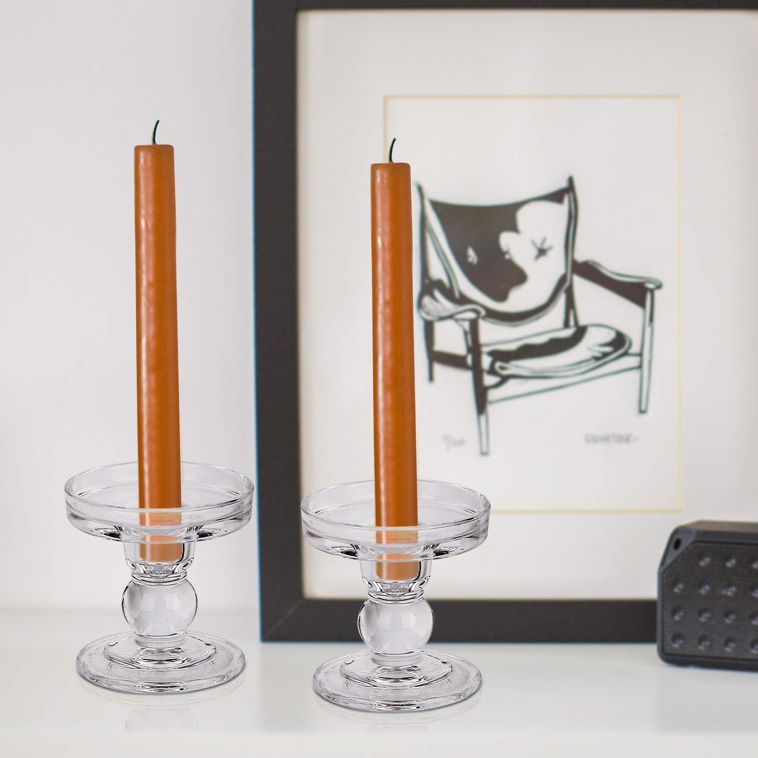 Yeeco Glass Candle Holders - Elegant 3.5" Tall Pillar Design | Set of 2 for Weddings & Dining