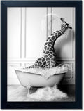 Funny Giraffe in Bathtub Canvas Wall Art - Black and White Bathroom Decor by [Brand Name]
