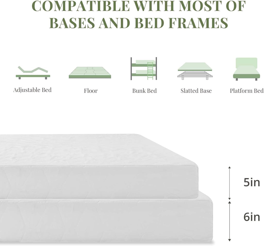 Skiennix 6-Inch Twin Size Memory Foam Mattress - Medium Firm Support, Pressure Relief, CertiPUR-US Certified