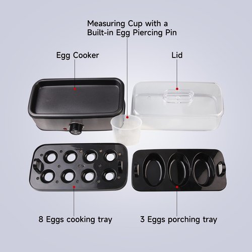 Electric Egg Cooker Rapid – 8 Egg Capacity for Hard Boiled Eggs, Soft boiled egg, Poached Eggs, Scrambled Eggs, or Omelets Maker with Auto Shut Off