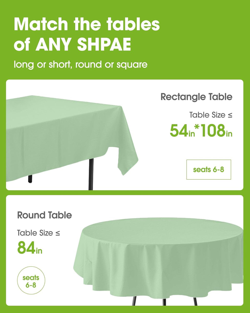 Pureegg Disposable Plastic Tablecloths - 12 Pack, 54 x 108 Inch, Leakproof Sage Green for Easter Parties