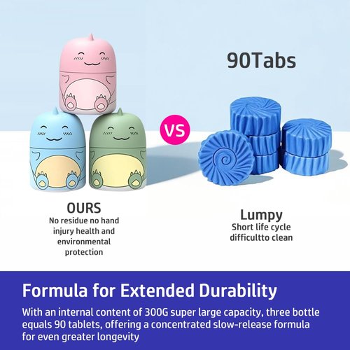 CloudMades Cute Dinosaur-Shaped Toilet Bowl Cleaner Bottle, Bathroom Toilet Tank Cleaner with Ocean, Jasmine, and Peach Scent,Three bottles can be used for 9 months (Ocean&Peach&Jasmine)