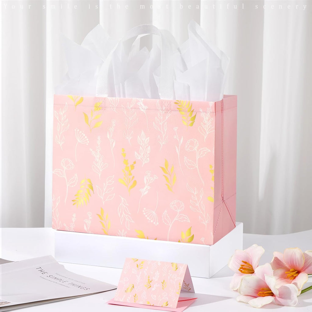 YANGTE 2 Pack 13" Large Reusable Gift Bags - Beautiful Design with Greeting Card & Tissue Paper for Birthdays, Weddings & Special Occasions