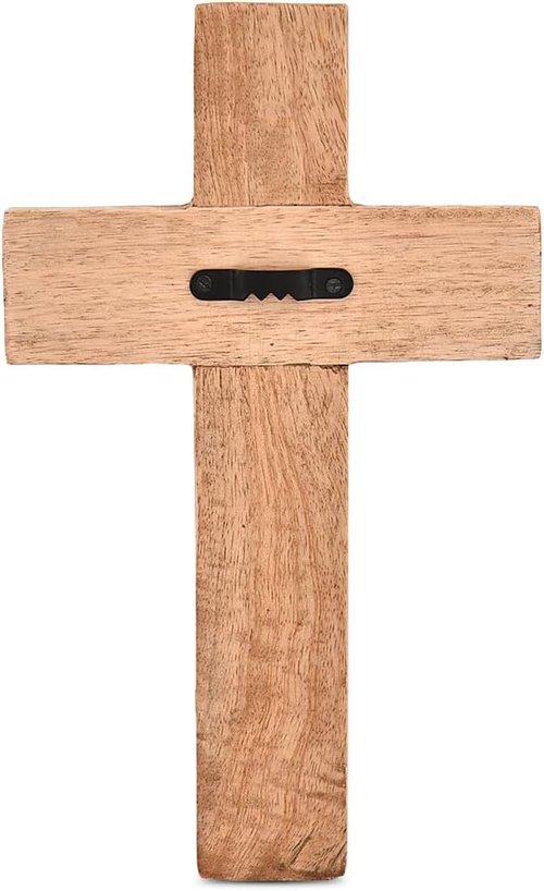 EDHAS Mango Wood Family Cross Decor - White Floral Carved Design | Home Decoration (10" x 6" x 0.5")