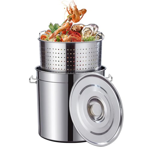 40-Quart Stainless Steel Seafood Boil Pot with Lid,Crab, Lobster, Shrimp Boil Stock Pot with Strainer, Turkey Fryer Pot, Stock Pot Boiler Deep,Fried Cooker for Commercial Outdoors