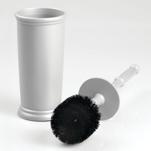 mDesign Plastic Modern Compact Toilet Plunger and Toilet Bowl Brush for Bathroom Storage Organization - Sturdy, Heavy Duty, Deep Cleaning Accessories - Hyde Collection - Set of 2 - Silver
