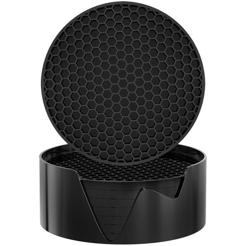 YUGUARD Silicone Coasters [8 Pack] with Holders Drink Coasters, for Hot or Cold Drinks Thickened, Non-Slip, Non-Stick (Black)
