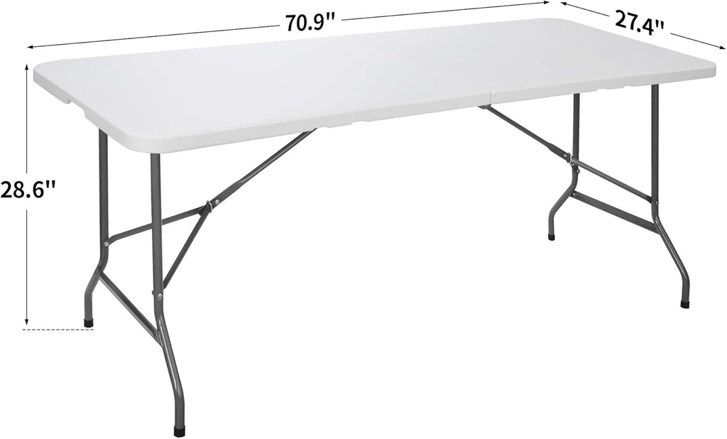Super Deal 6FT Folding Table - Portable Heavy-Duty Plastic Dining & Picnic Table with Carrying Handle