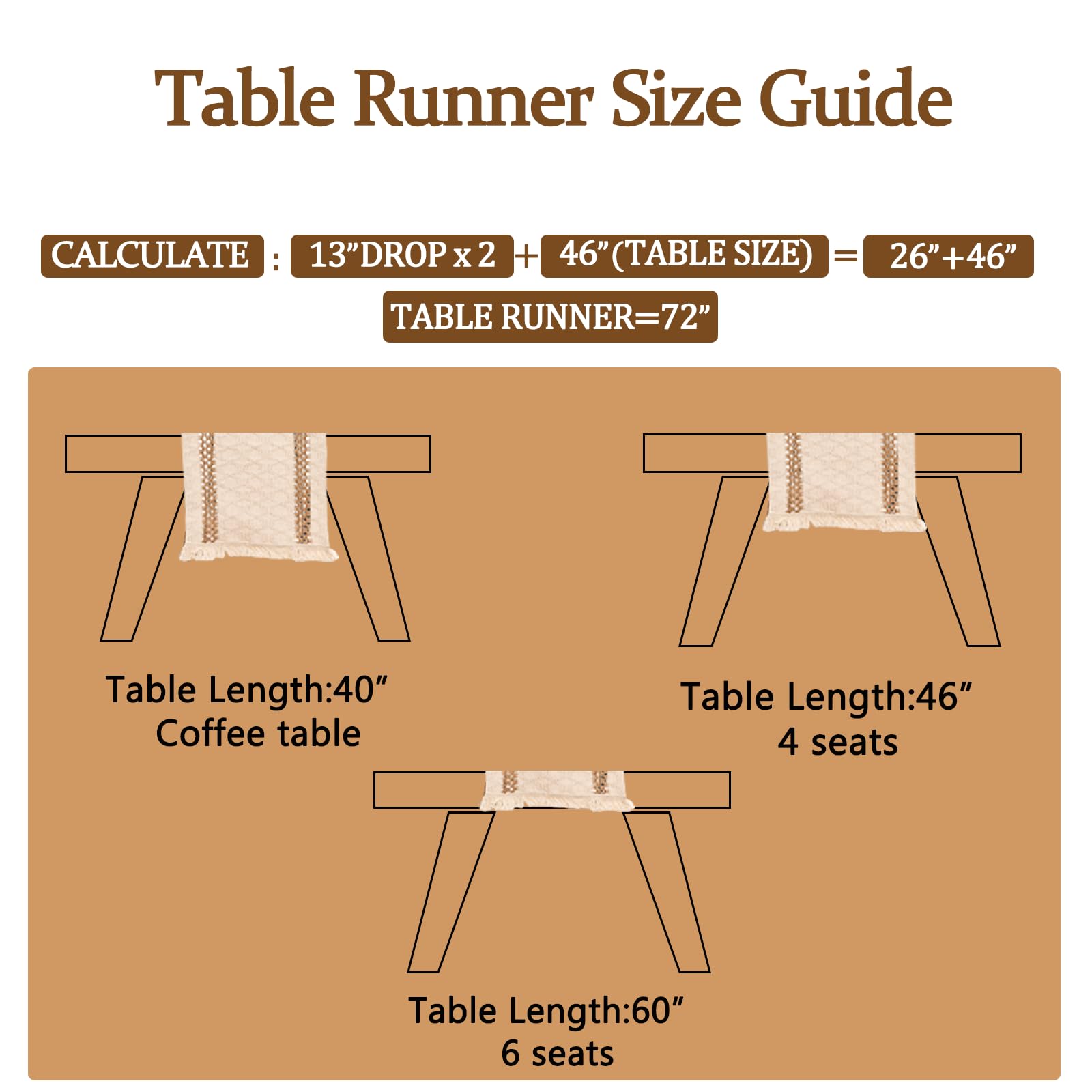 Niviy Boho Table Runner 90 Inches Long Summer Farmhouse Macrame Table Runner Cotton Linen Woven Table Runners for Fall Dining Table Home Baby Bridal Shower Decor , Beige & Brown