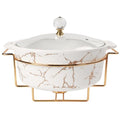 jinsongdafa 9-inch Ceramic Casserole with Glass Lid and Gold Rack, 2.6-Quart Stockpot, Buffet Hot Pot, Family Food Warming Tray, Party Catering Casserole