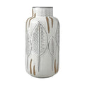 Mikasa Embossed Leaves White and Beige Ceramic Vase, 5.31x5.31x10.63 Inch