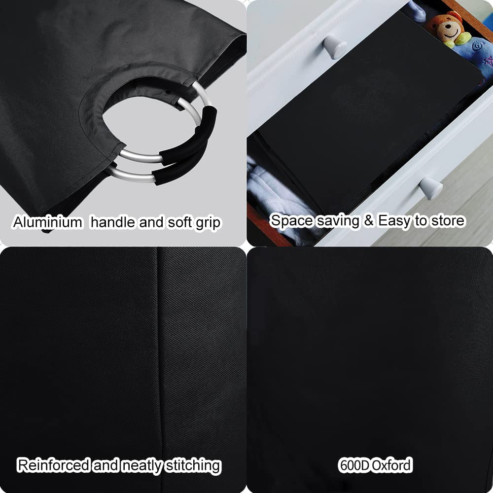 WOOHA 95L Large laundry baskets, Tall Clothes Baskets Folding Washing Bin Foldable Fabric Hamper Bags for Bedroom, Closet,Bathroom,College,laundry bag, black