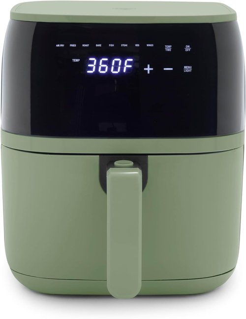 GreenLife Compact Electric Air Fryer Oven - 5.3 QT, PFAS-Free Ceramic Nonstick, Easy View Window, Sage