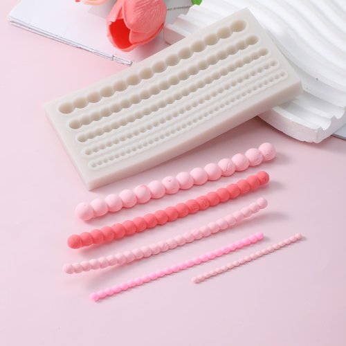 1 Piece Pearl Fondant Molds Hemisphere Pearl Chain Cake Border Decoration Silicone Pearls Borders Fondant Mold for Cake Decorating, Cupcake Toppers, UV Resin, Plaster Clay