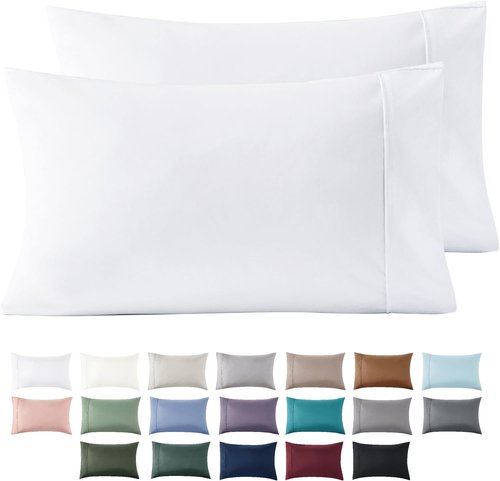 Bedsure Queen Pillow Cases - Super Soft White Brushed Microfiber 2-Pack, 20x30 Inches, Wrinkle & Fade Resistant