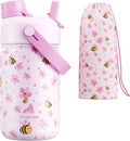 Skiennix 12 oz Kids Stainless Steel Water Bottle - Leakproof 2-in-1 Straw Lid, BPA-Free, Cute Bee Design