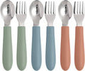 Eascrozn Toddler Utensils - Kids Silverware Set with Silicone Handles | 18/8 Stainless Steel, 6 Pack