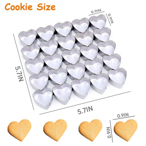 25 Cavity Heart Cookie Cutter, valentines day cookie cutters with Cleaning Brushes, Stainless Steel Mini Heart Shaped Cookie Cutter Vegetable cutters, Baking, Dessert Decoration& More
