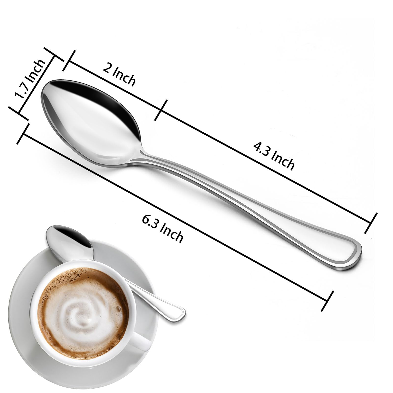 BEWOS 24-Piece Teaspoons - Tea Spoons/Coffee Spoon, 6.3-Inch Stainless Steel Silverware, Teaspoons Silverware, Small Spoons,Spoon for Hot Tea, Teaspoon Mirror Polished & Dishwasher Safe