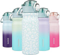 BJPKPK Insulated Water Bottle - 18oz Stainless Steel Flask with Straw & Carry Handle | Light Blue Leopard