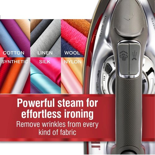 CHI Steam Iron - Powerful 1700 Watts with 300+ Steam Holes & Titanium Ceramic Soleplate - XL 10’ Cord