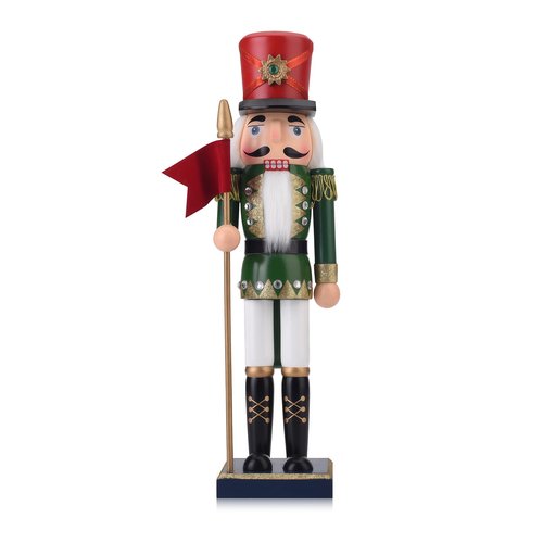 Codesteel Wooden Nutcracker Soldier Figures with Spear, 14.4 Inch Xmas Nutcracker Christmas Decor, Nutcracker Figurine Mantel Ornament Festival Shelves Decorations