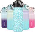 BJPKPK Insulated Water Bottle - 18oz Stainless Steel Flask with Straw & Carry Handle | Sky Blue Leopard