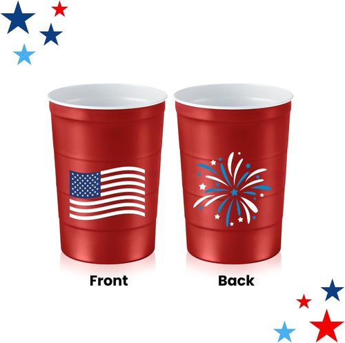 Flag Design 16 oz. Party Cups by [Brand Name] - Durable, Disposable & Recyclable | Patriotic Red, 12 Count