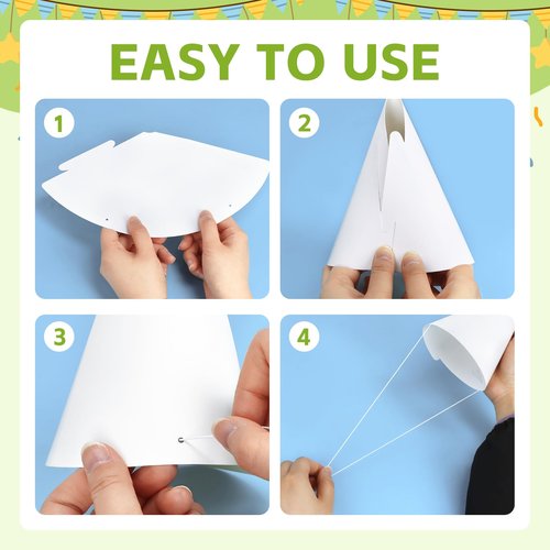 WEOXPR 20 Pieces White Paper Party Hats for Kids Birthday, Decorative Bulk Cone Crafts for Adults Art DIY, Halloween Supplies