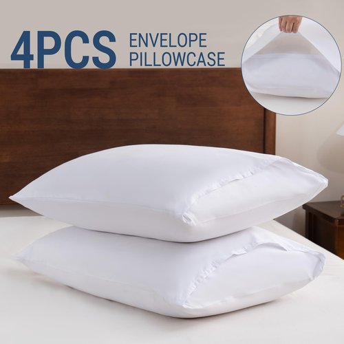 White Pillowcases Queen 4 Pack, 20x30 Pillow Cases with Envelope Closure, Soft Plain Brushed Microfiber Covers Breathable Wrinkle-Resistant