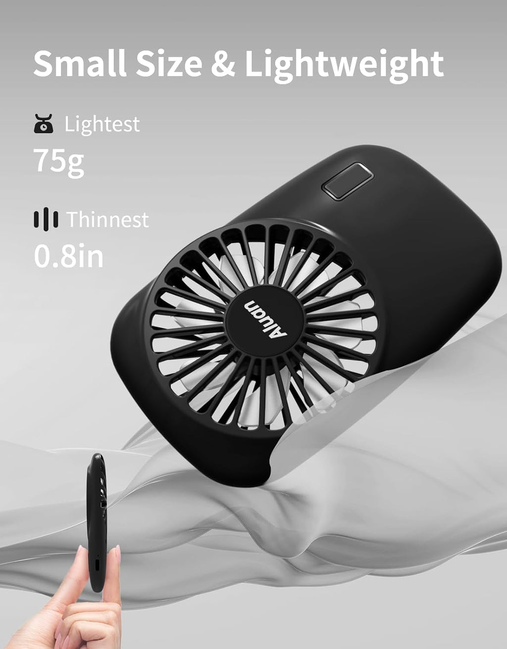 Aluan Handheld Mini Fan - Powerful USB Rechargeable Eyelash Fan for Home & Travel | Black