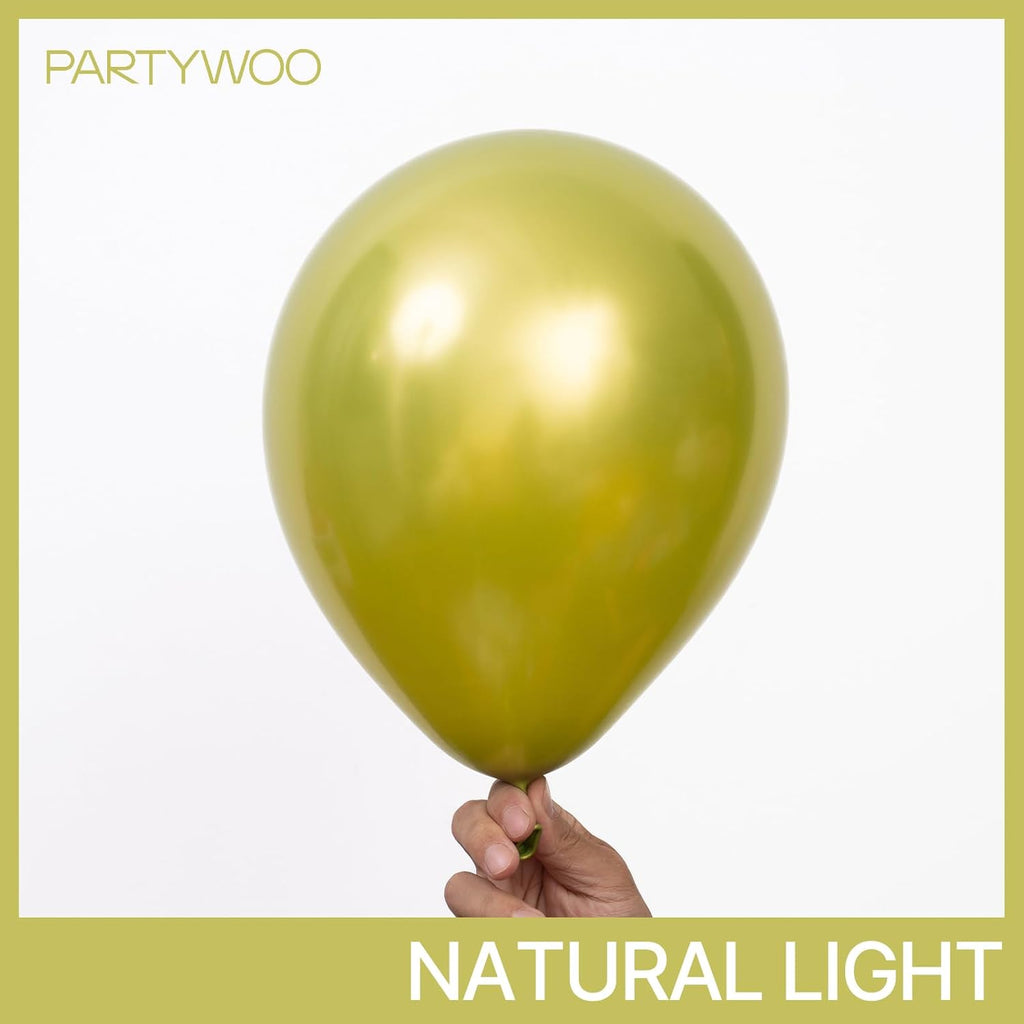 PartyWoo Metallic Lime Green Balloons - 140-Piece Arch Kit for Spring Birthday & Tea Party Decor | 5-12 Inch Sizes