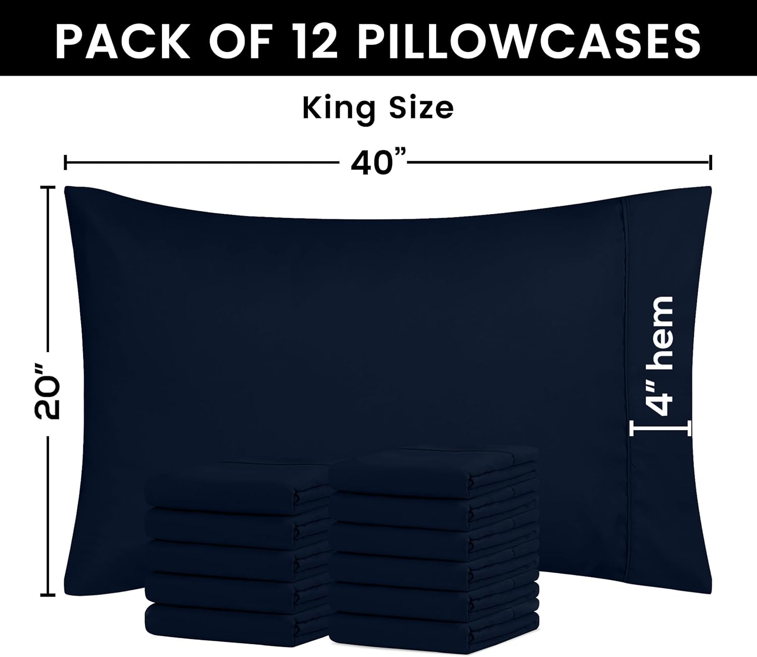Utopia Bedding King Pillow Cases - Soft Brushed Microfiber - 12 Pack, 20 X 40 Inches, Navy
