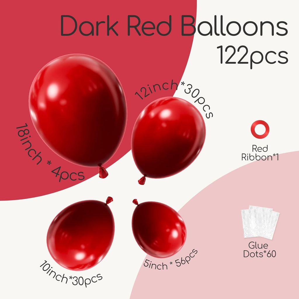 Skiennix Dark Red Balloon Arch Kit - 122 Pcs in Various Sizes for Weddings, Bridal Showers & Birthdays