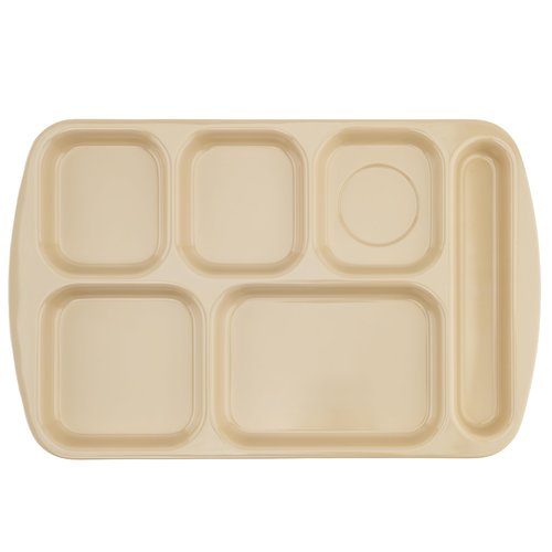 G.E.T. 6 Compartment School Cafeteria Tray, Right Handed, 10" x 15", Tan (12 Pack)