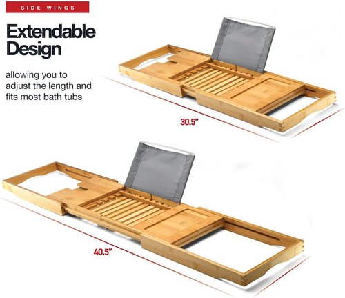 Luxury Foldable Bathtub Tray Caddy - Waterproof Wooden Organizer for Wine, Books & Phones | Expandable Size Fits Most Tubs